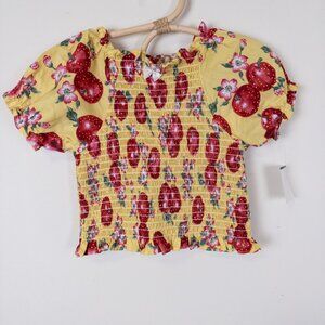 Vintage Y2K Beluga New York Apple Print Floral Shirred Crop Top Yellow Girls 24m
